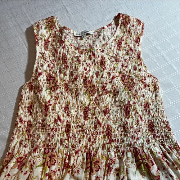 Rose & Olive Smocked Floral Sleeveless Blouse Pink & Yellow Peplum Medium Fairy - Picture 4 of 7